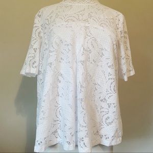 🍋LOFT High Neck Lace Paisley Blouse White